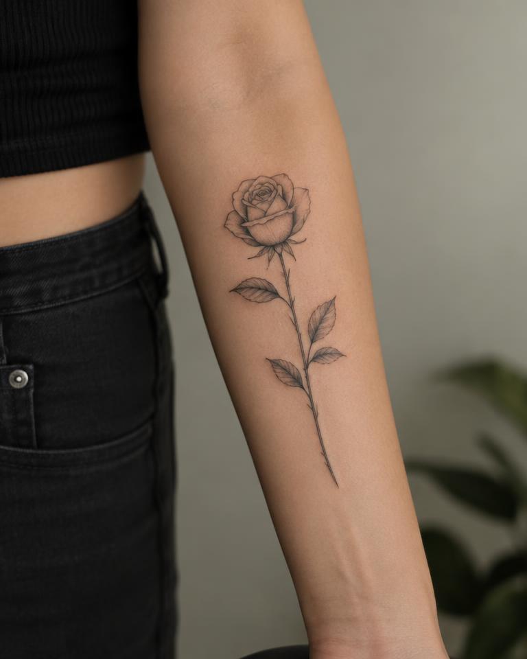 Fine Line Rose tattoo design