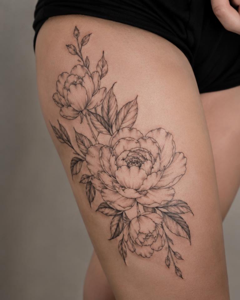 Peony Bouquet tattoo design