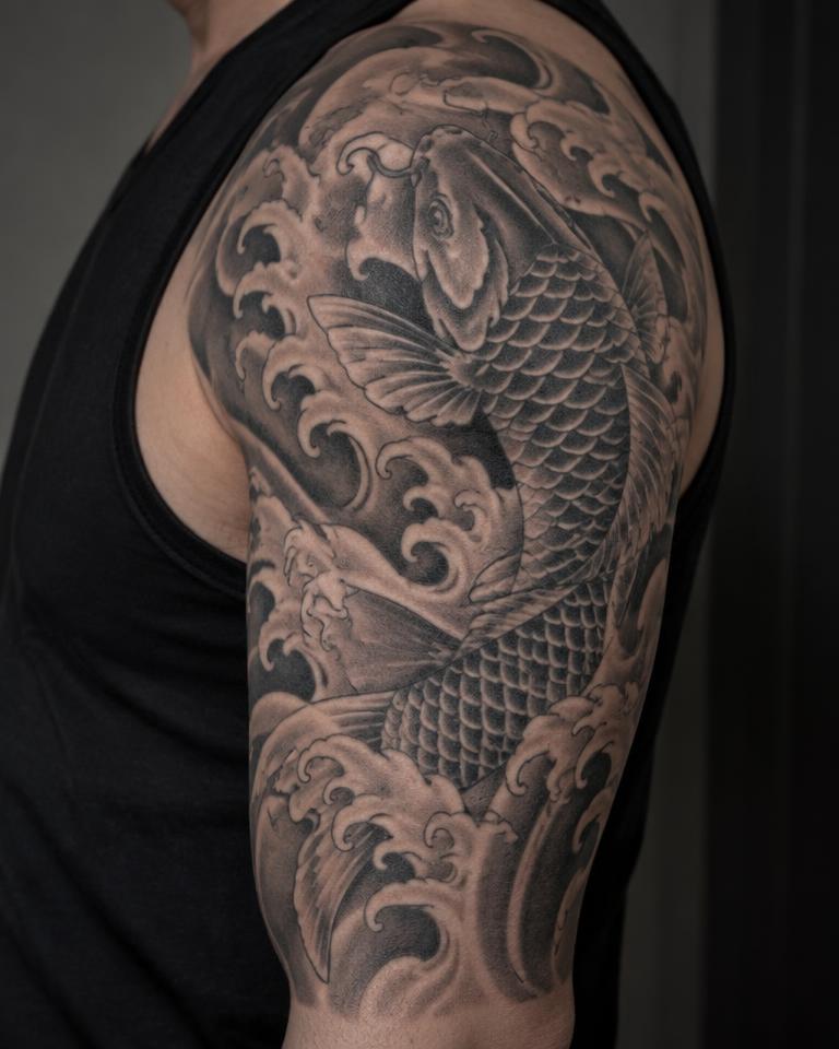 Koi & Waves tattoo design